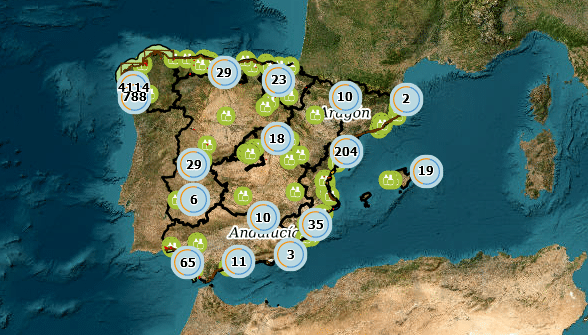 Mapa de granjas acuiculas en España en 2024